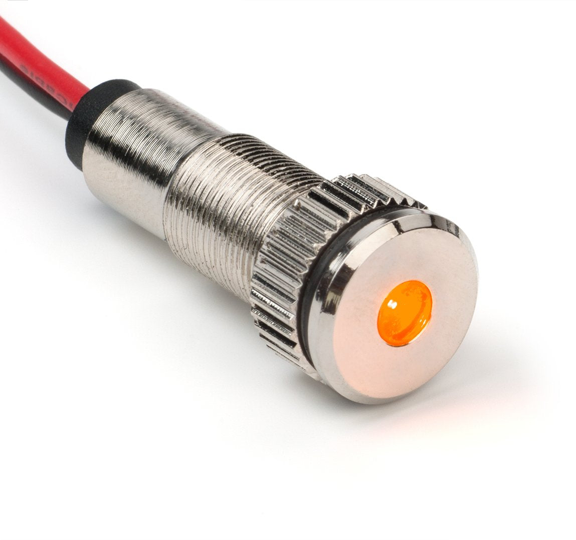 Plug-N-Play Instrument Cluster Led Indicator Light Dash Bulbs. Aluminum Pilot Lights. Color Acrylic Lens. Flush Panel Mount 5/16" 8Mm 12V For Speedometer Odometer Tachometer (Silver Bezel, Amber Led)